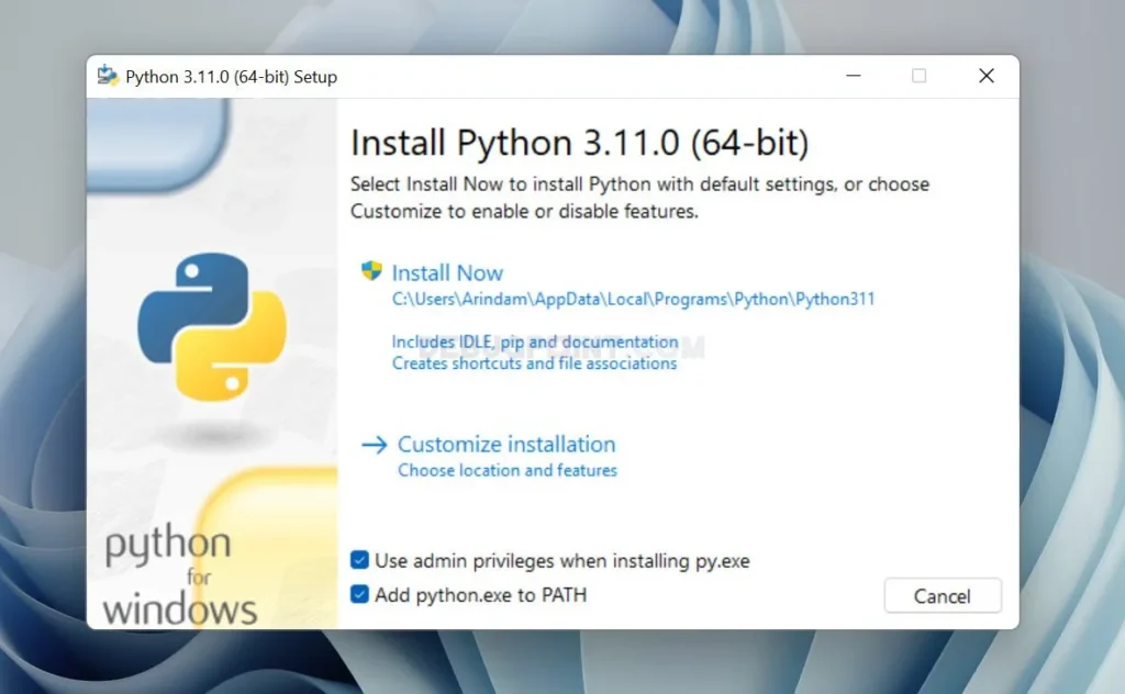 window how to install python on window image